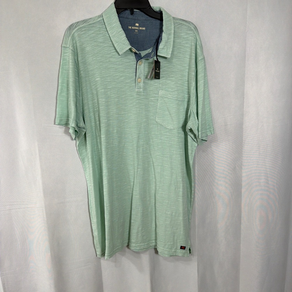 The Normal Brand Polo Vintage Slub Pocket Surf Spray Green Mens XXL NWT